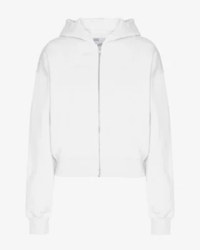 Sudadera con capucha corta y cremallera orgánica - Blanco óptico