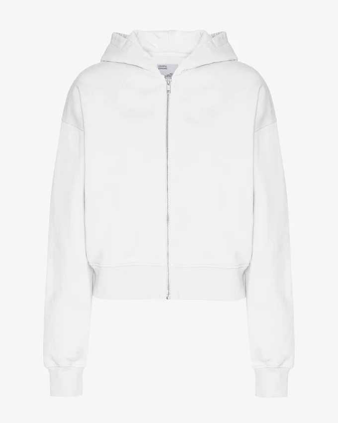Sudadera con capucha corta y cremallera orgánica - Blanco óptico