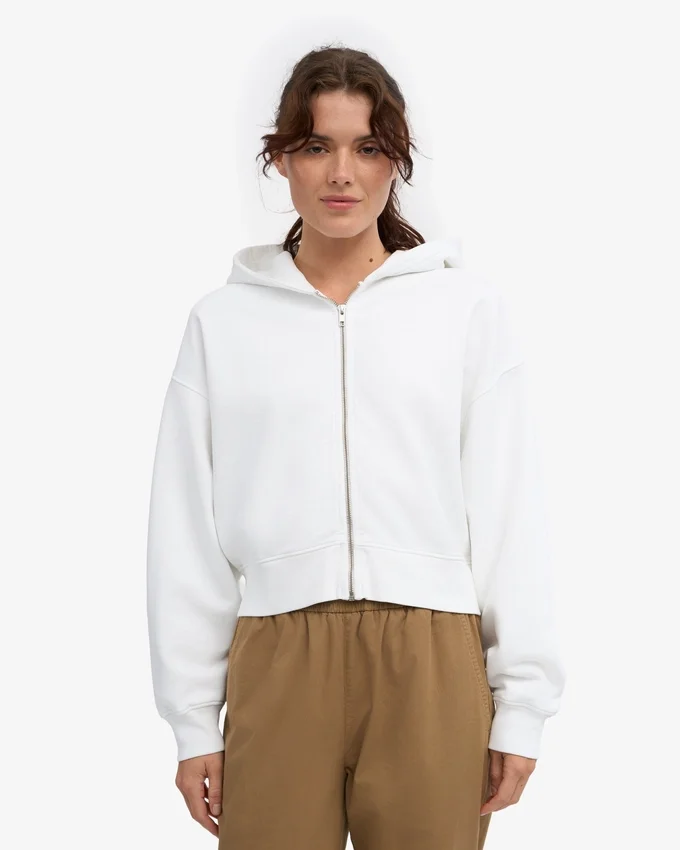 Sudadera con capucha corta y cremallera orgánica - Blanco óptico