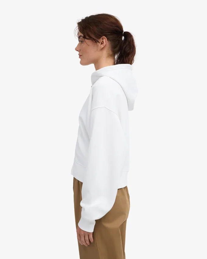 Sudadera con capucha corta y cremallera orgánica - Blanco óptico