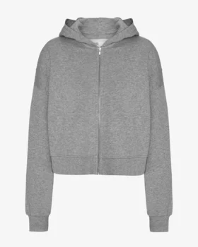 Sudadera con capucha corta y cremallera orgánica - Gris jaspeado