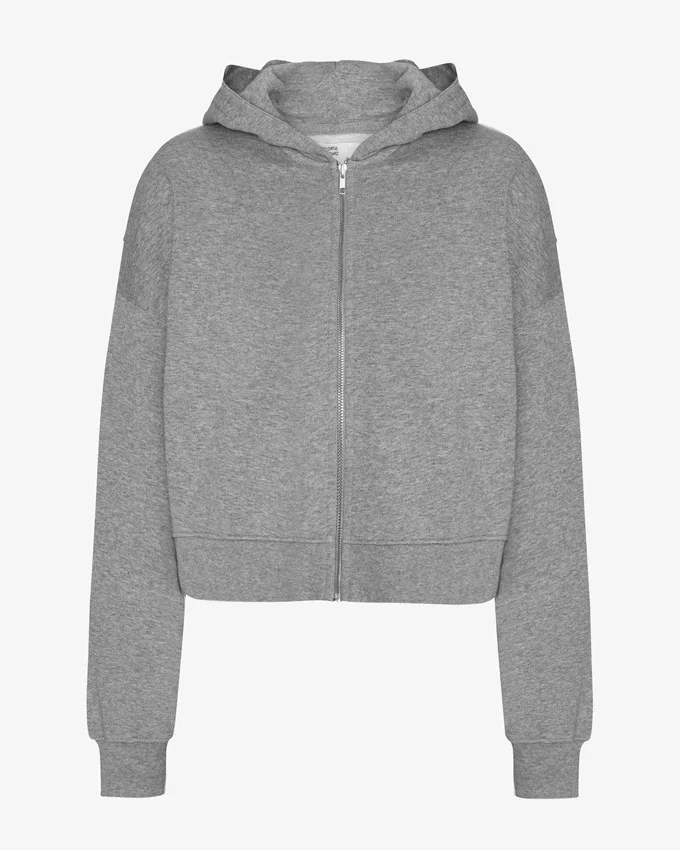 Sudadera con capucha corta y cremallera orgánica - Gris jaspeado