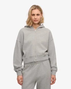 Sudadera con capucha corta y cremallera orgánica – Gris jaspeado