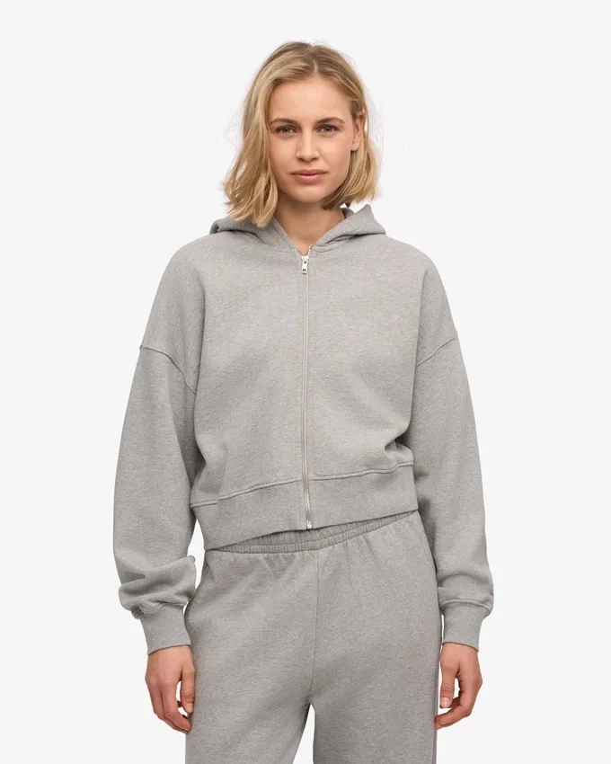 Sudadera con capucha corta y cremallera orgánica - Gris jaspeado