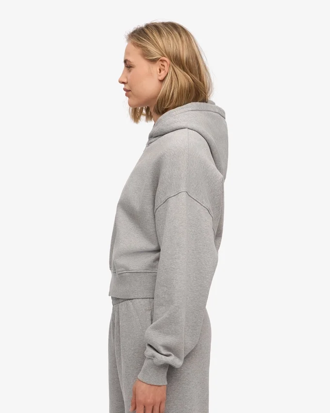 Sudadera con capucha corta y cremallera orgánica - Gris jaspeado