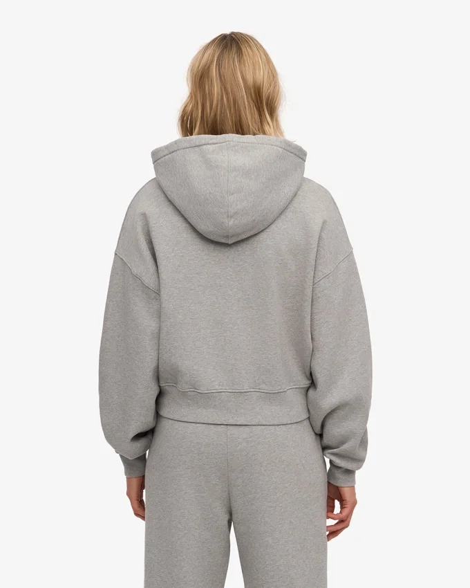 Sudadera con capucha corta y cremallera orgánica - Gris jaspeado