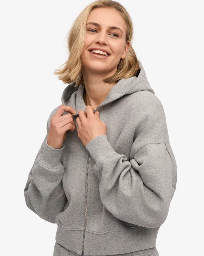 Sudadera con capucha corta y cremallera orgánica - Gris jaspeado