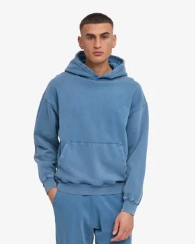 Sudadera con capucha orgánica de corte oversize – Índigo descolorido