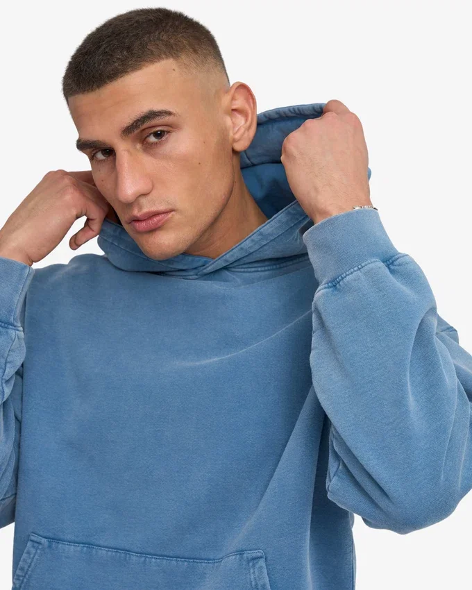 Sudadera con capucha orgánica de corte oversize - Índigo descolorido