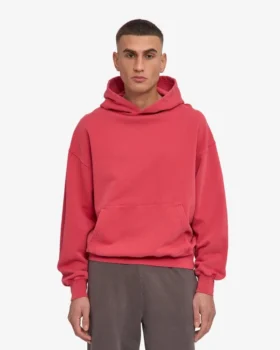 Sudadera con capucha orgánica de corte oversize – Rojo descolorido