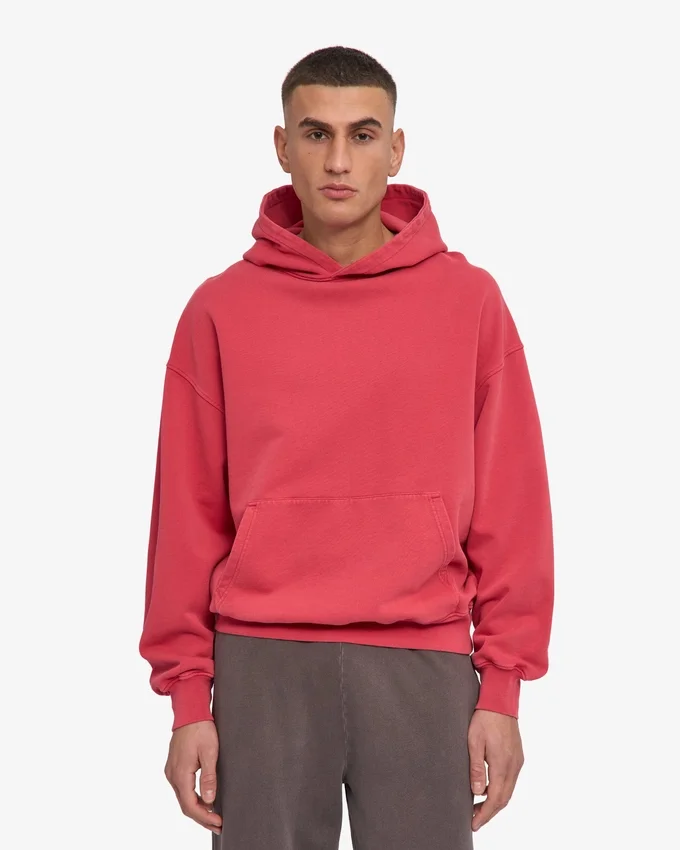 Sudadera con capucha orgánica de corte oversize - Rojo descolorido