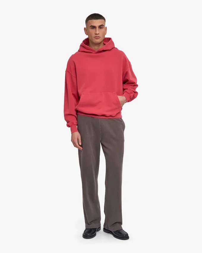 Sudadera con capucha orgánica de corte oversize - Rojo descolorido