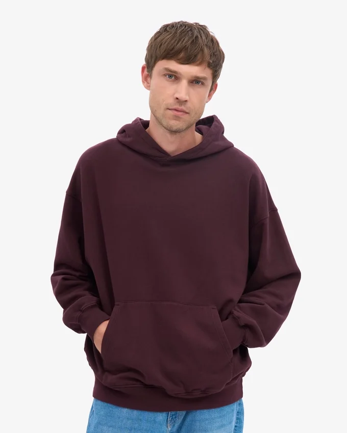 Sudadera con capucha orgánica de corte oversize - Rojo sangre de buey