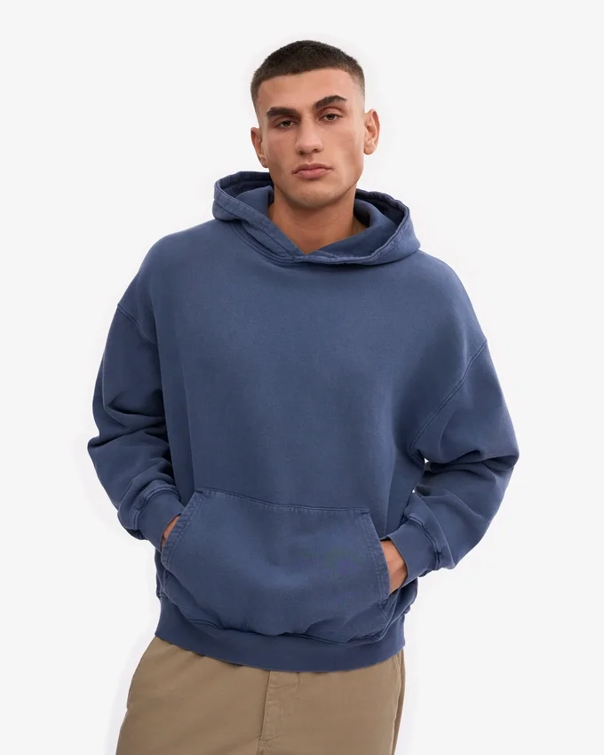 Sudadera con capucha orgánica de talla grande - Azul Neptuno