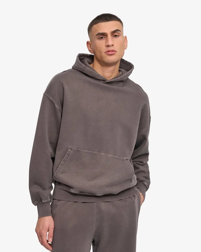 Sudadera con capucha orgánica de talla grande - Barro descolorido