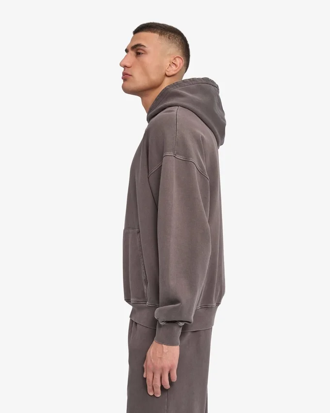 Sudadera con capucha orgánica de talla grande - Barro descolorido