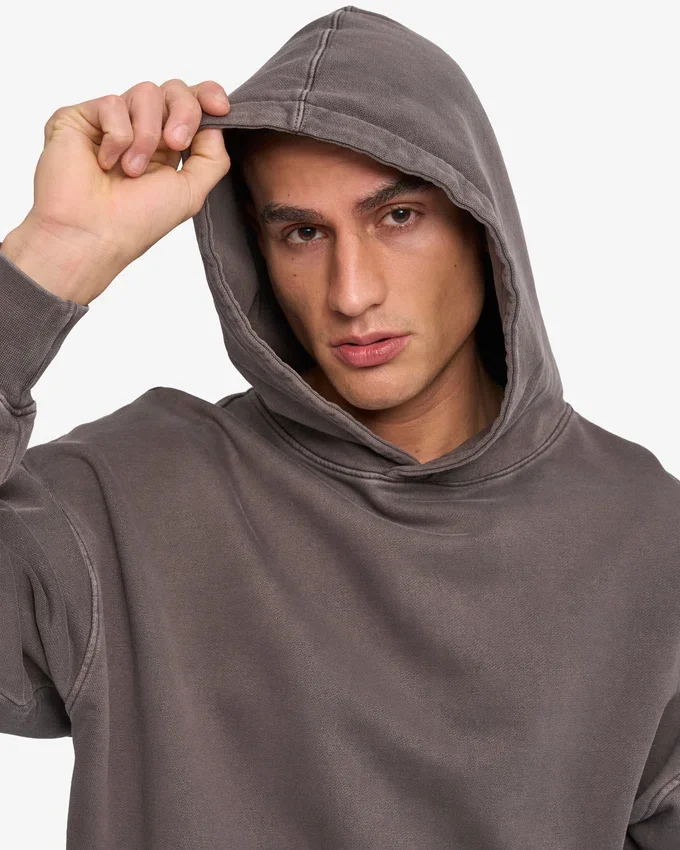 Sudadera con capucha orgánica de talla grande - Barro descolorido