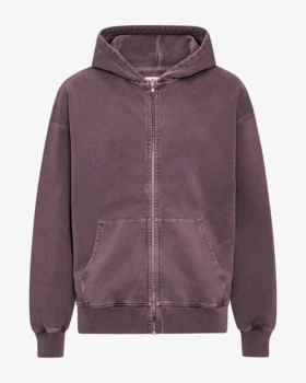 Sudadera con capucha orgánica de talla grande con cremallera - Uva descolorida