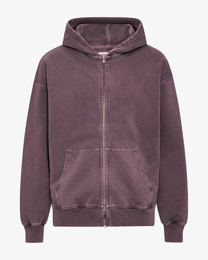Sudadera con capucha orgánica de talla grande con cremallera - Uva descolorida