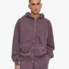 Sudadera con capucha orgánica de talla grande con cremallera - Uva descolorida