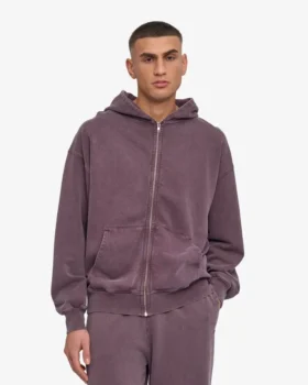 Sudadera con capucha orgánica de talla grande con cremallera – Uva descolorida