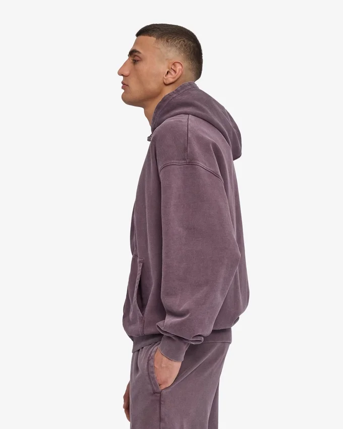 Sudadera con capucha orgánica de talla grande con cremallera - Uva descolorida