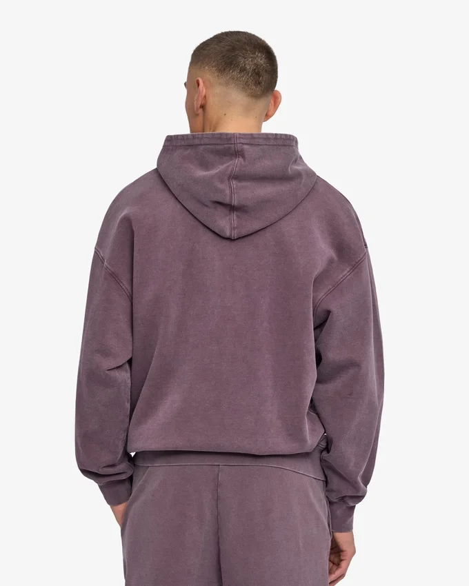 Sudadera con capucha orgánica de talla grande con cremallera - Uva descolorida