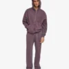 Sudadera con capucha orgánica de talla grande con cremallera - Uva descolorida