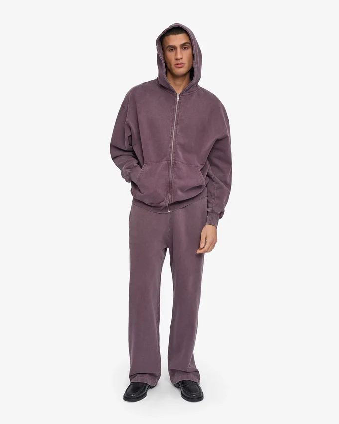 Sudadera con capucha orgánica de talla grande con cremallera - Uva descolorida