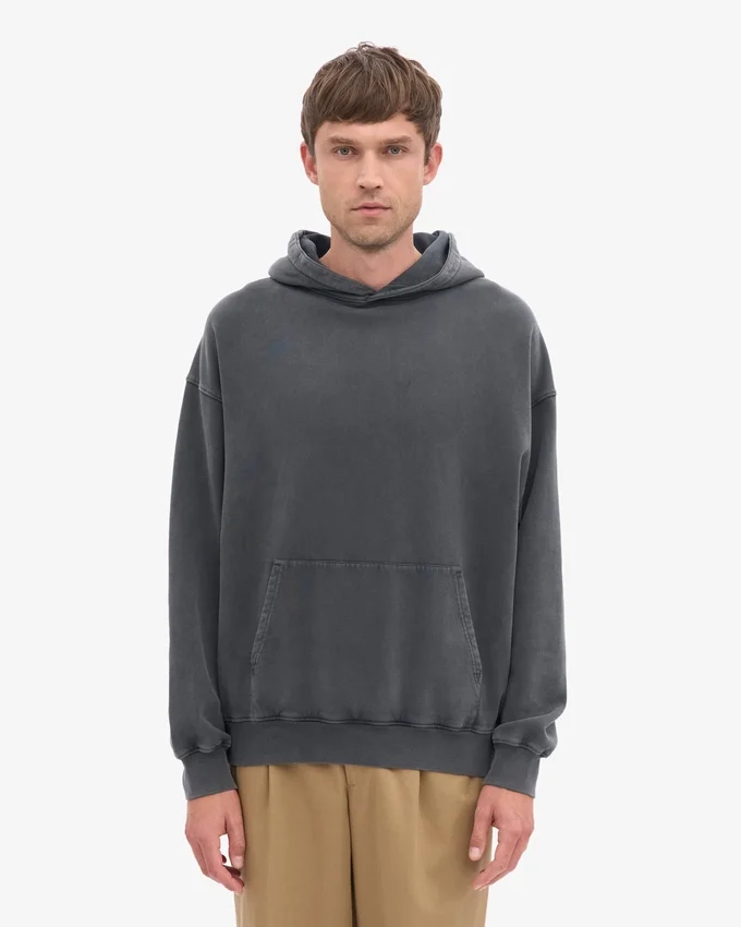 Sudadera con capucha orgánica de talla grande - Negro descolorido
