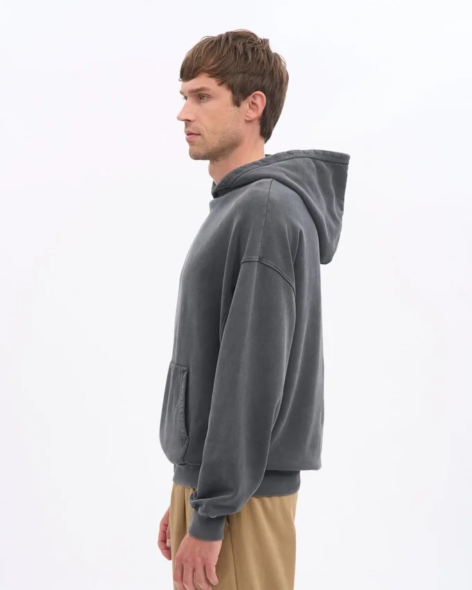 Sudadera con capucha orgánica de talla grande - Negro descolorido