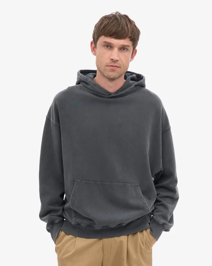 Sudadera con capucha orgánica de talla grande - Negro descolorido