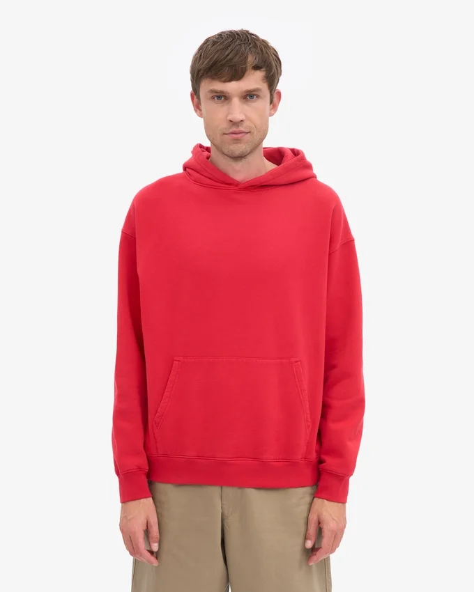 Sudadera con capucha orgánica de talla grande - Rojo escarlata