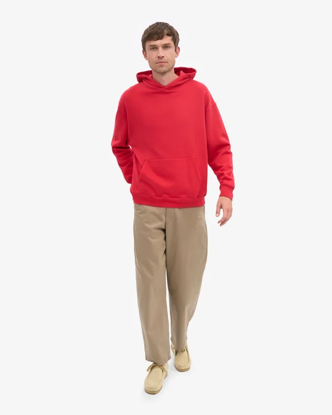 Sudadera con capucha orgánica de talla grande - Rojo escarlata
