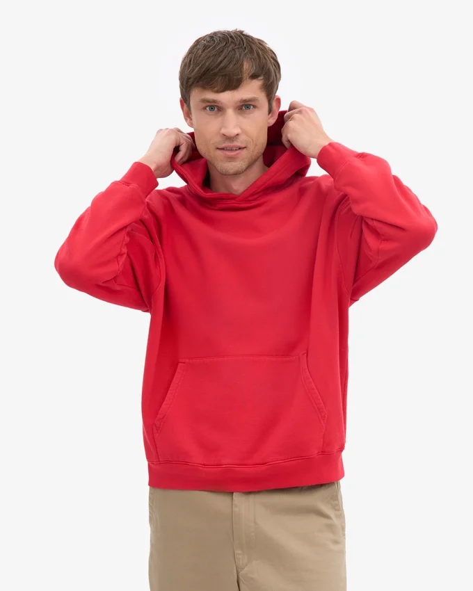 Sudadera con capucha orgánica de talla grande - Rojo escarlata