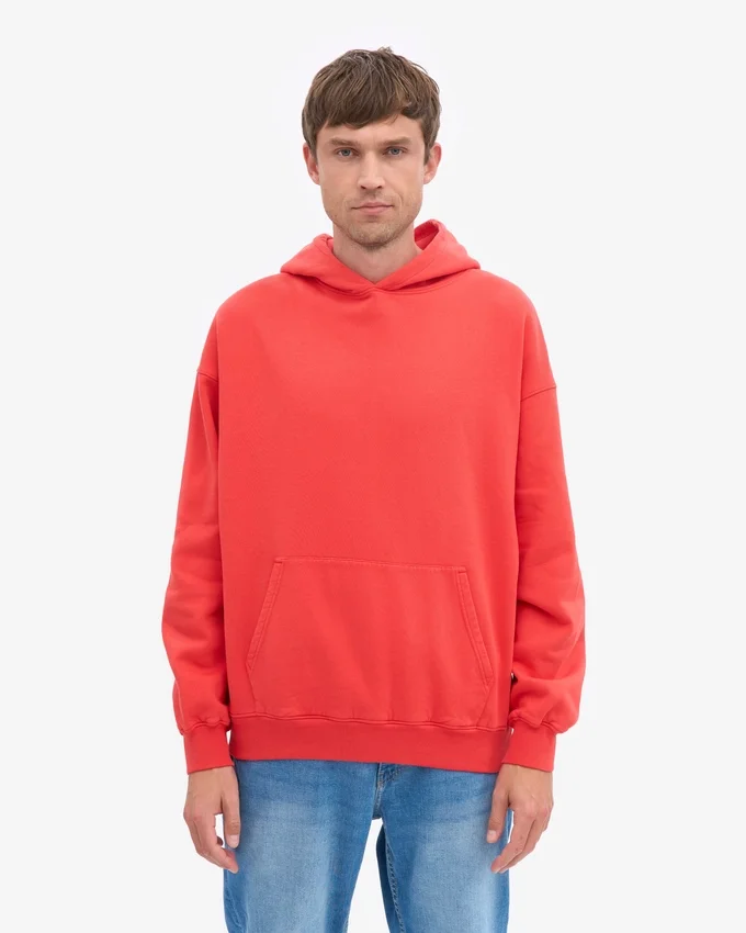Sudadera con capucha orgánica de talla grande - Rojo mandarina