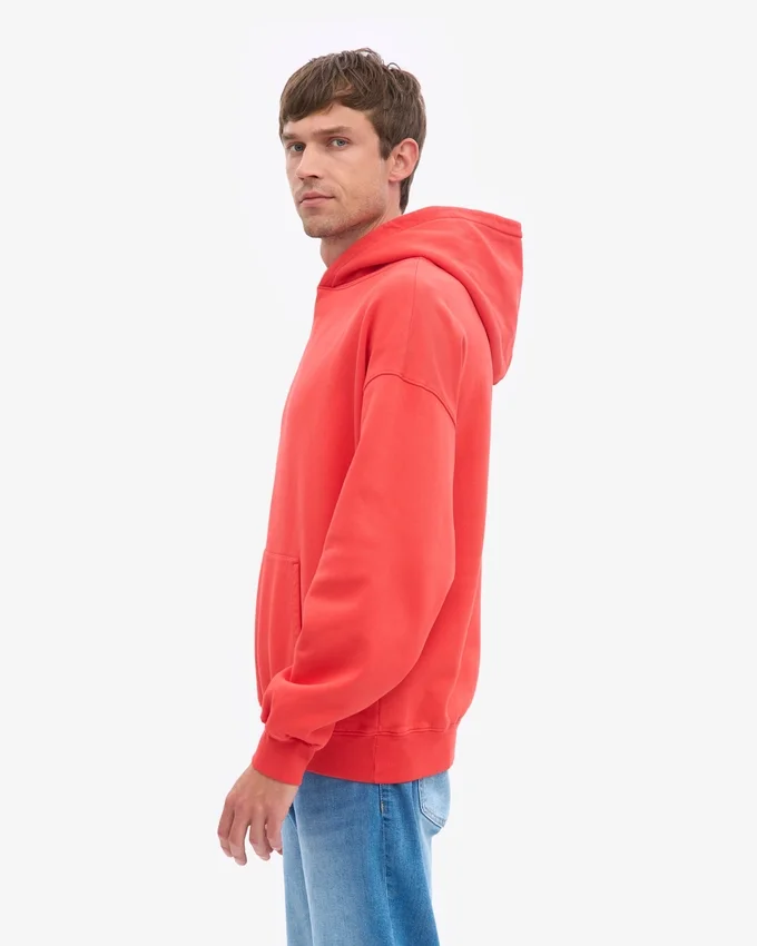 Sudadera con capucha orgánica de talla grande - Rojo mandarina