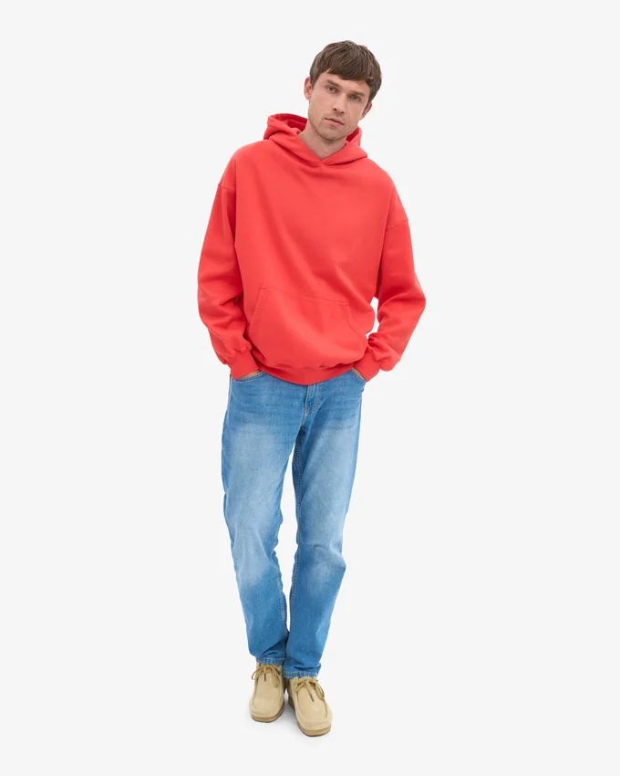 Sudadera con capucha orgánica de talla grande - Rojo mandarina