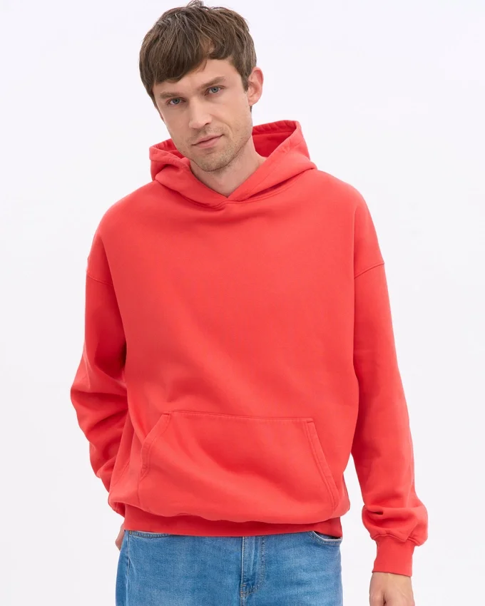 Sudadera con capucha orgánica de talla grande - Rojo mandarina