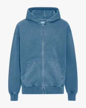 Sudadera con capucha orgánica de talle grande con cremallera - Índigo descolorido