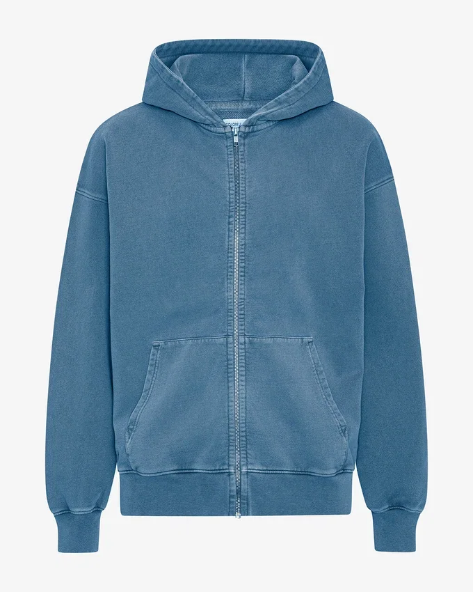 Sudadera con capucha orgánica de talle grande con cremallera - Índigo descolorido