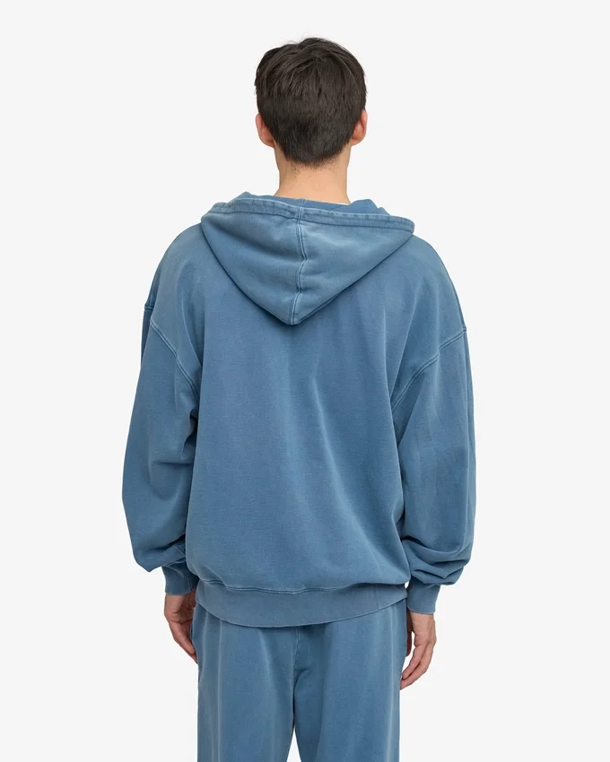 Sudadera con capucha orgánica de talle grande con cremallera - Índigo descolorido