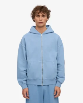 Sudadera con capucha orgánica oversize con cremallera – Azul mar