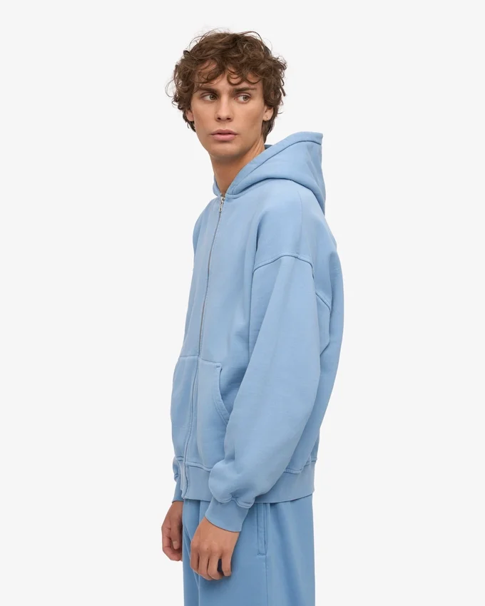 Sudadera con capucha orgánica oversize con cremallera - Azul mar
