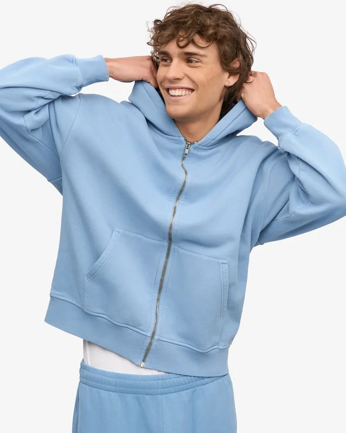 Sudadera con capucha orgánica oversize con cremallera - Azul mar