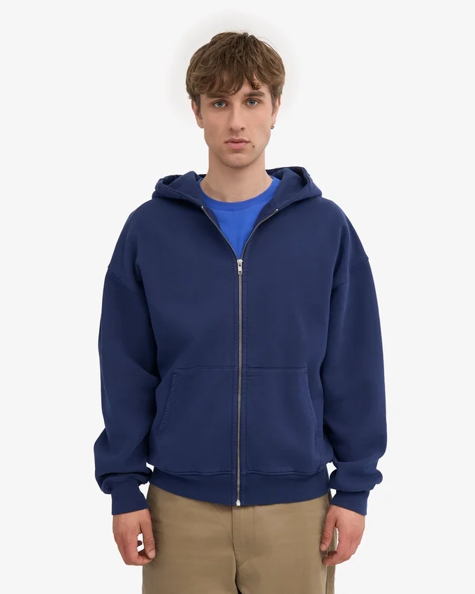 Sudadera con capucha orgánica oversize con cremallera - Azul marino