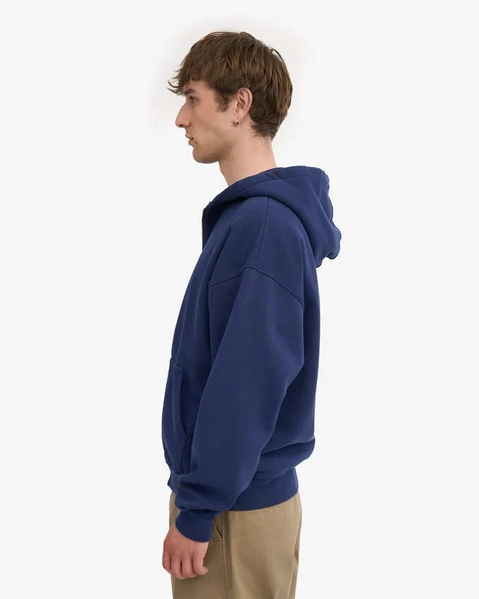 Sudadera con capucha orgánica oversize con cremallera - Azul marino