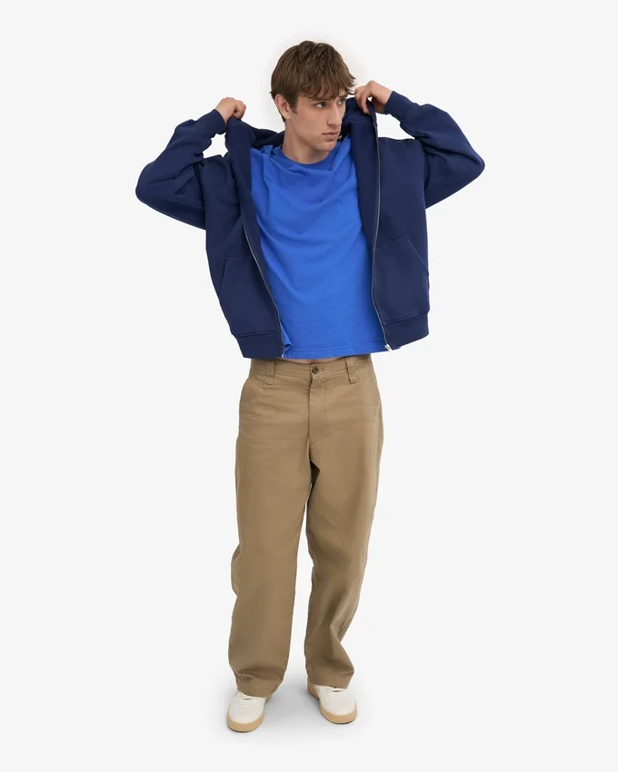 Sudadera con capucha orgánica oversize con cremallera - Azul marino