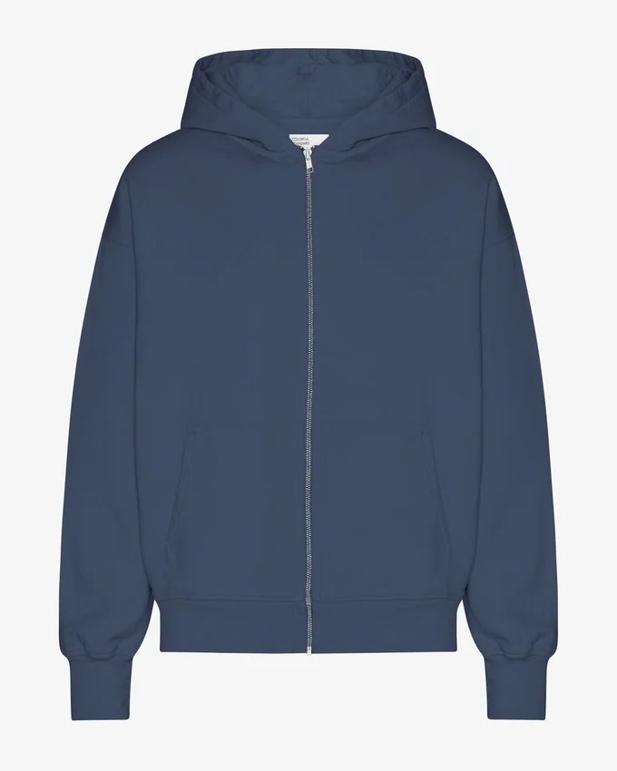 Sudadera con capucha orgánica oversize con cremallera - Azul petróleo
