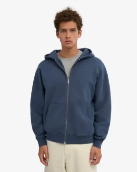 Sudadera con capucha orgánica oversize con cremallera – Azul petróleo